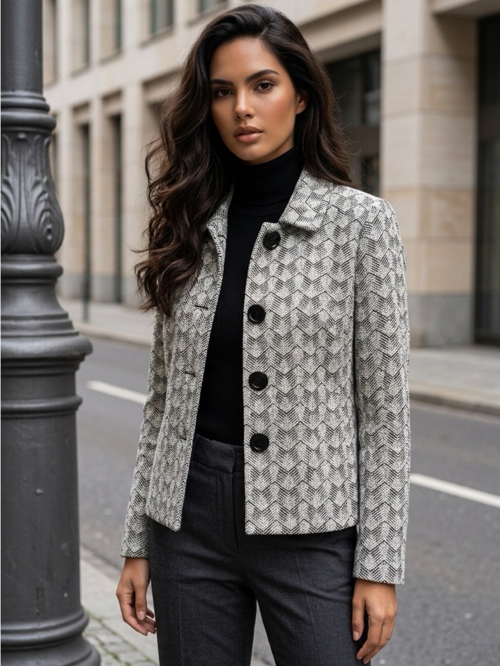JM Collection Gray Patterned Button-Front Blazer medium